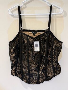 torrid Black Lace Corset-Style Camisole with Nude Lining Size 2